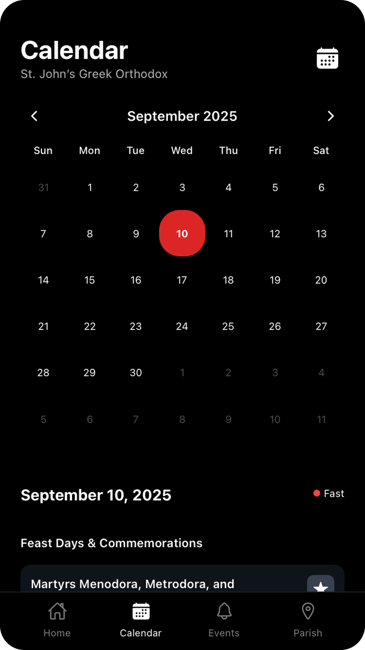 Orthodox calendar view