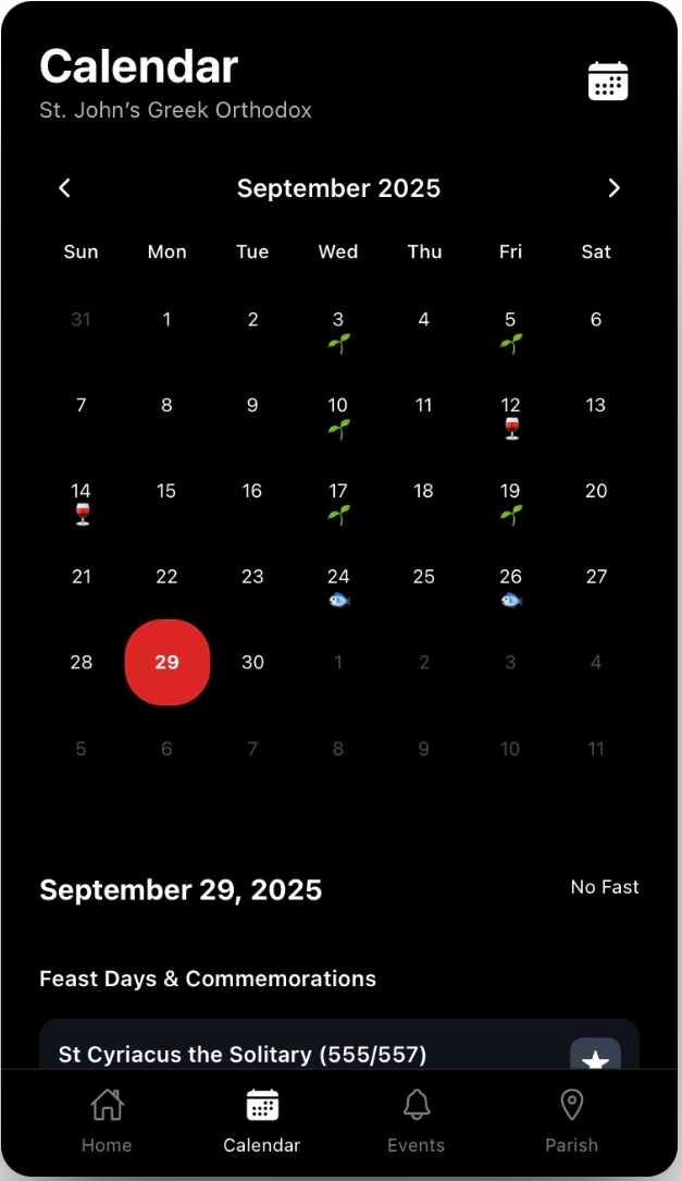Orthodox calendar view