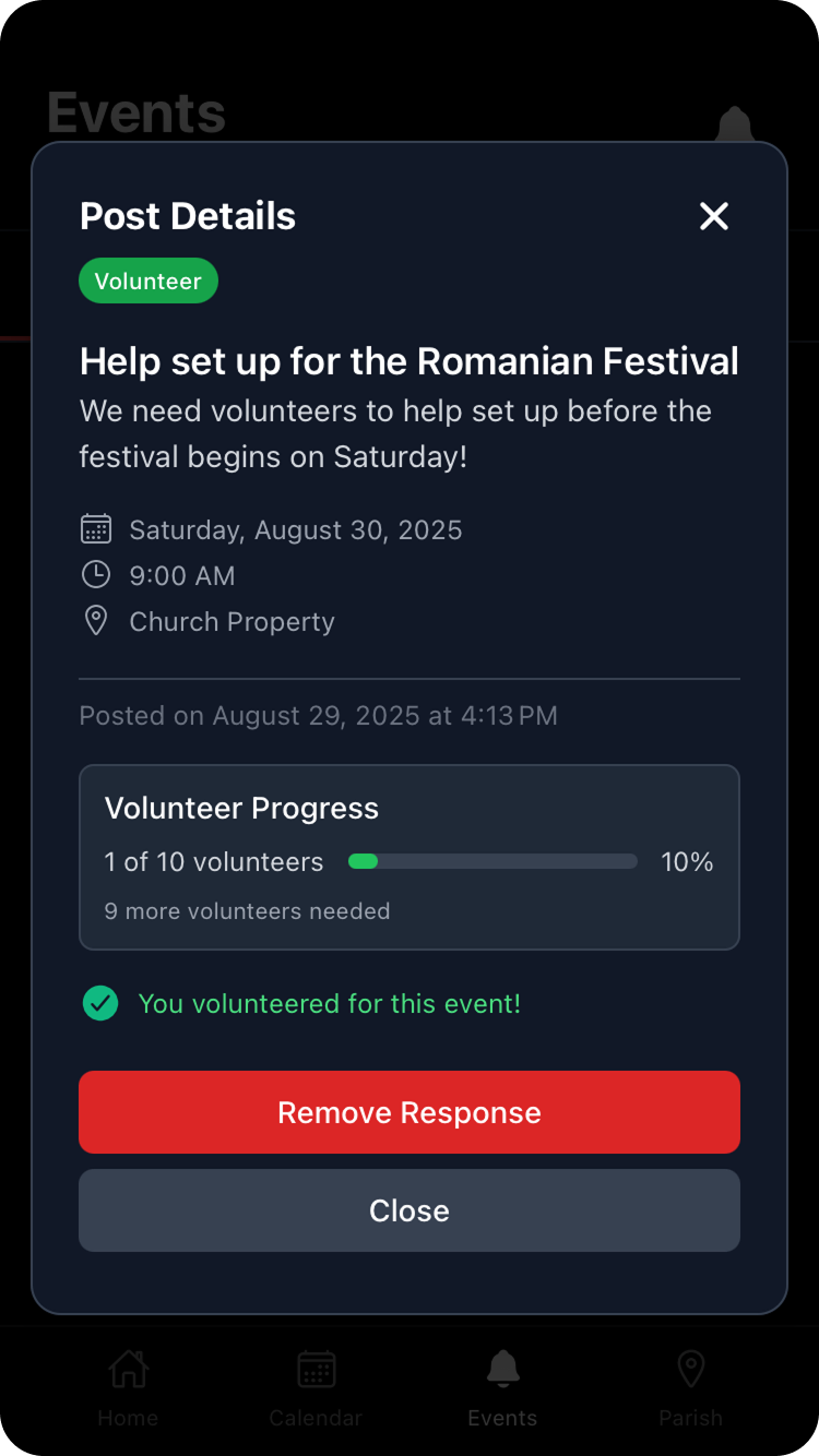 Event details screen