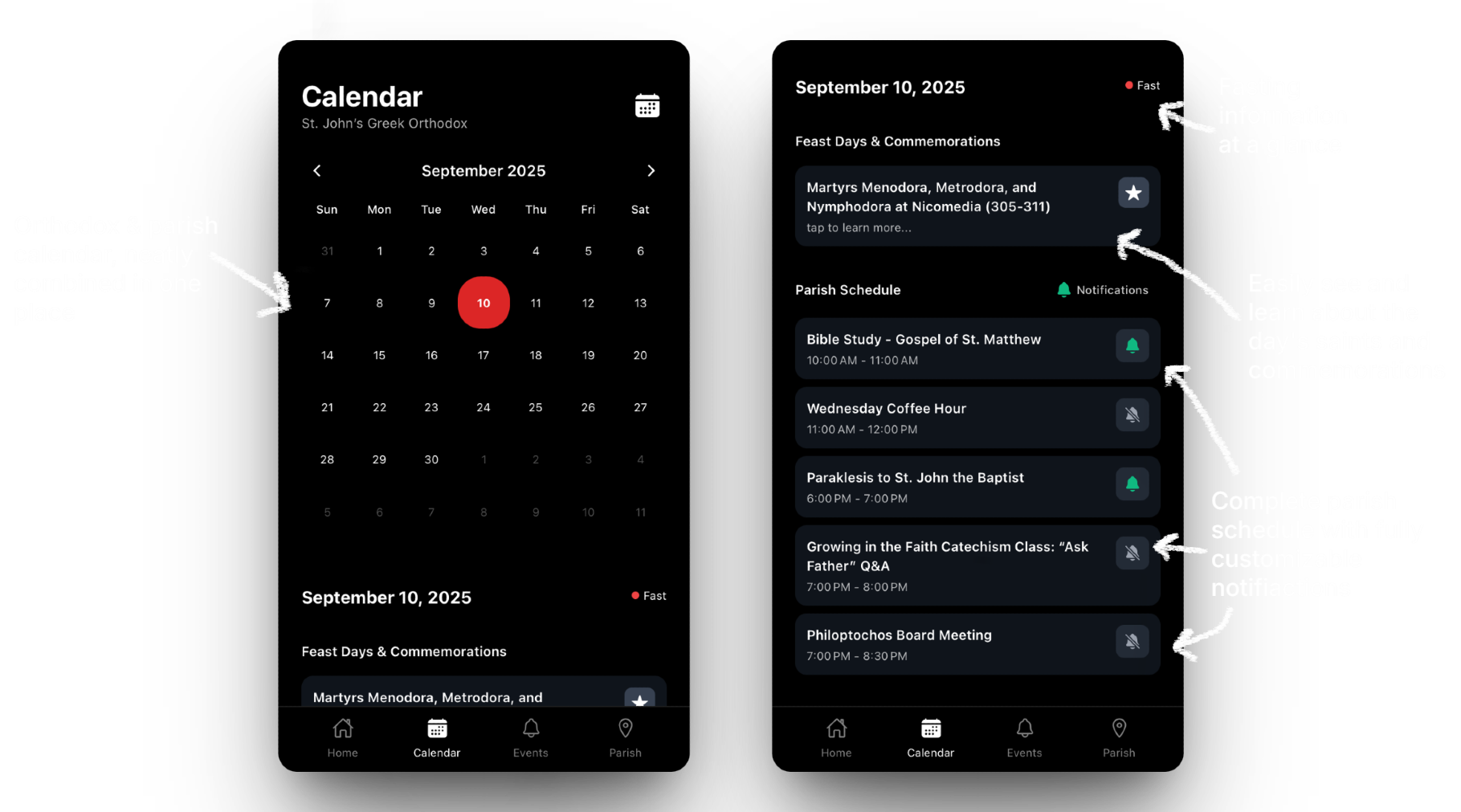 Orthodox calendar & parish schedule