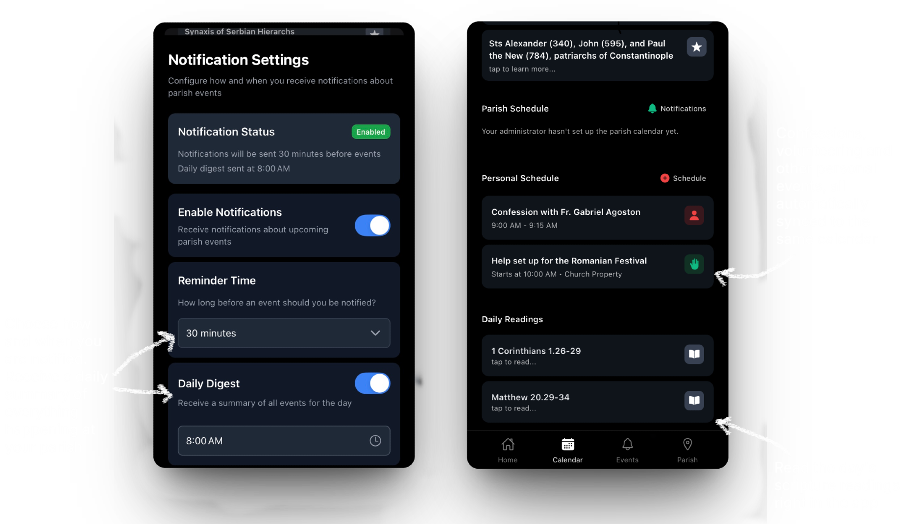 Notifications settings & personal events